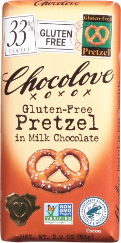 Chocolove Pretzel in Milk Chocolate Bar Perspective: front