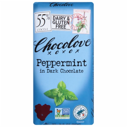 Chocolove Peppermint in Dark Chocolate Bar Perspective: front