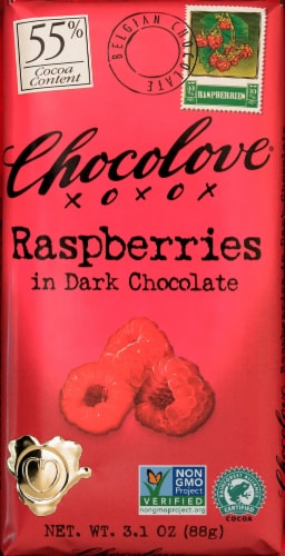Chocolove Raspberries in Dark Chocolate Perspective: front
