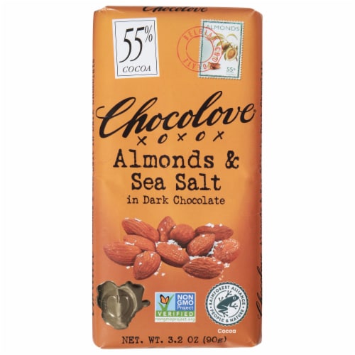 Chocolove® Almonds & Sea Salt Dark Chocolate Candy Bar Perspective: front