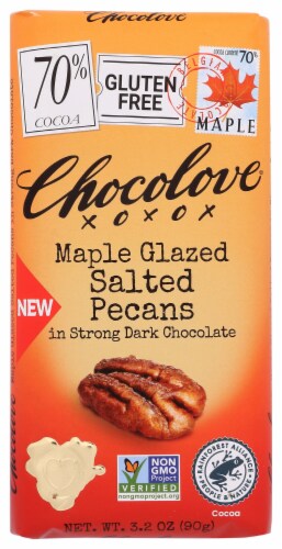 Chocolove® Maple Glazed Salted Pecans in Strong Dark Chocolate Bar Perspective: front