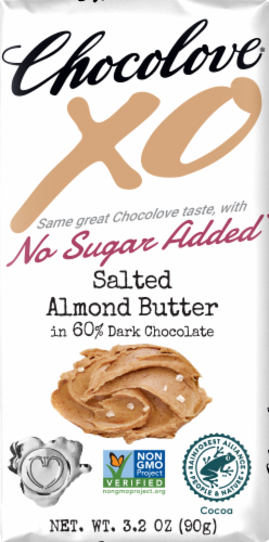 Chocolove XO Salted Almond Butter 60% Dark Chocolate Bar Perspective: front