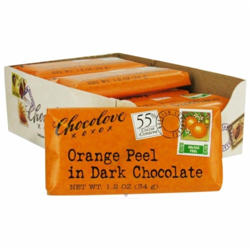 Chocolove Orange Peel in Dark Chocolate Bar Perspective: front