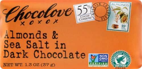 Chocolove® Dark Chocolate Almonds & Sea Salt Bar Perspective: front