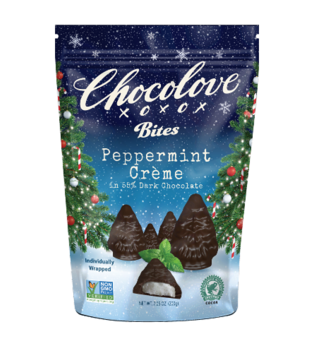 Chocolove® Dark Chocolate Peppermint Creme Holiday Candy Bites Perspective: front