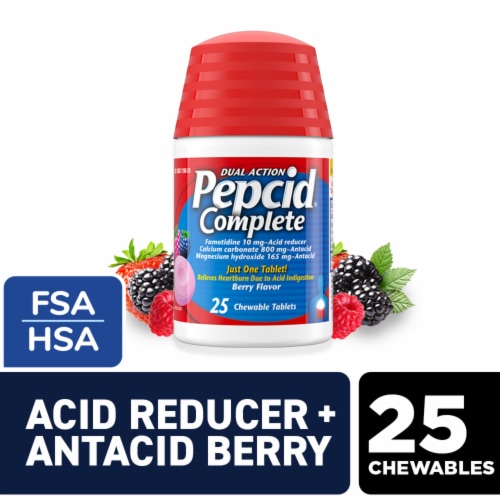 Pepcid Complete Acid Reducer + Antacid Berry Chews Perspective: front