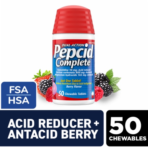 Pepcid Complete Acid Reducer + Antacid Berry Chewable Tablets Perspective: front