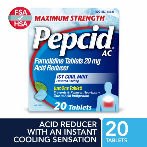 Pepcid AC Maximum Strength Heartburn Tablets, Icy Cool Mint Perspective: front