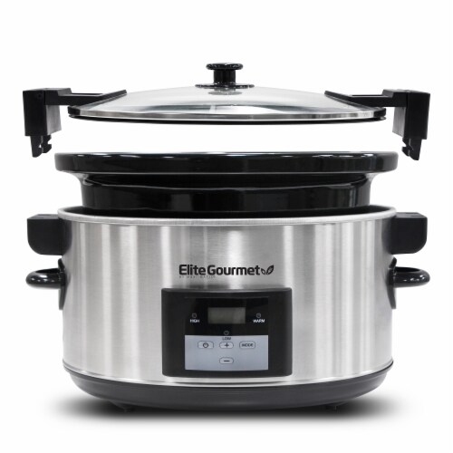 Elite Gourmet Stainless Steel Programmable Slow Cooker Perspective: front