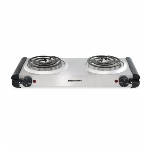 Maximatic Elite Gourmet Electric Double Coil Stainless Steel Hot Plate Perspective: front