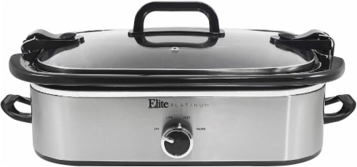 Elite Gourmet Stainless Steel Casserole Slow Cooker with Locking Lid - Silver/Black Perspective: front
