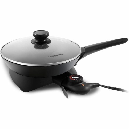 Elite Gourmet 10.5”x 2” Electric Skillet with Handle Perspective: front
