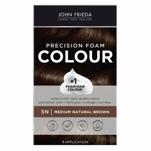 John Frieda Precision Foam Colour Brown Permanent Hair Color Kit, Hair Dye, 5N Medium Natural Brown Perspective: front