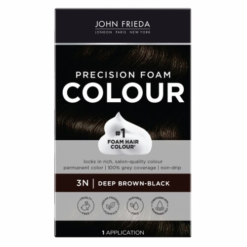 John Frieda Precision Foam Colour Black Permanent Hair Color Kit, Hair Dye, 3N Deep Brown Black Perspective: front