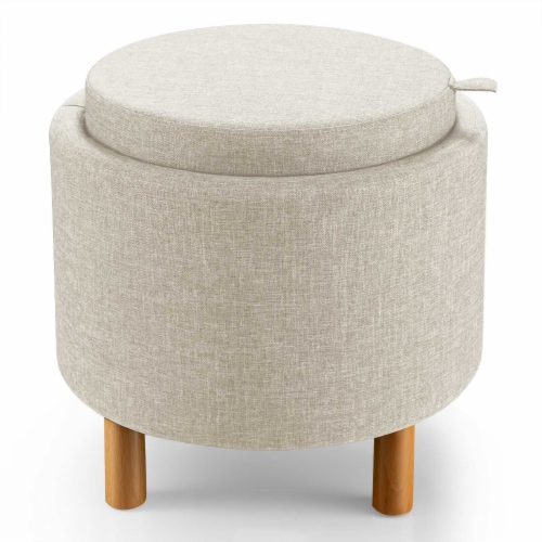 Slickblue Round Fabric Storage Ottoman with Tray and Non Slip Pads for Bedroom 1 unit Foods Co