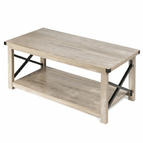 Slickblue Rustic Accent Coffee Table Metal X Shaped Side Cocktail Table with Storage Shelf 1 unit Gerbes Super Markets