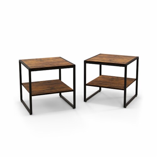 Slickblue 2 Pieces Industrial 2 Tier Side Table Set with Open Shelf Rustic Brown 1 unit Fry s Food Stores