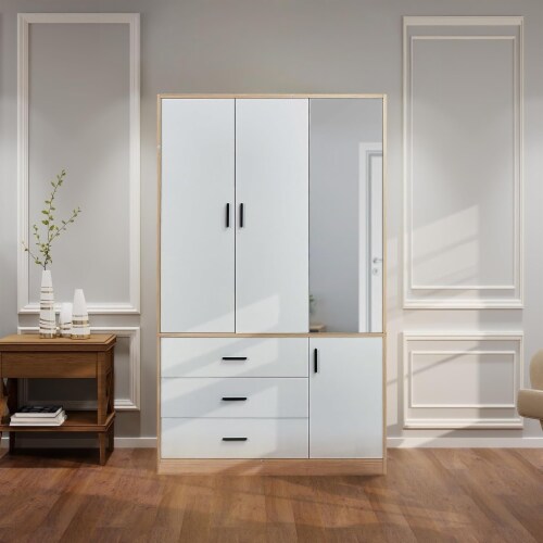 Armoire Wardrobe Closet With 3 Drawers & Hanging Rod