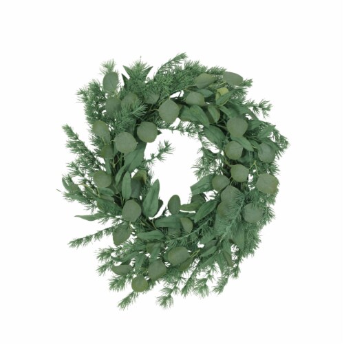 Mondawe 24.5" Green Leaves Wreath Mixed Leaves Artificial Wreath Christmas Decor Perspective: front
