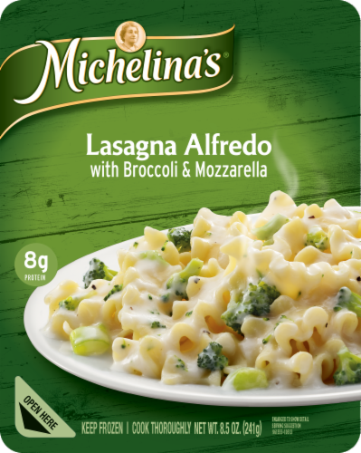 Michelina's® Lasagna Alfredo with Broccoli & Mozzarella Frozen Meal Perspective: front