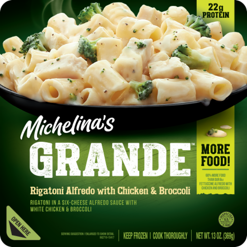 Michelina's® Grande™ Rigatoni Alfredo with Chicken & Broccoli Frozen Meal Perspective: front