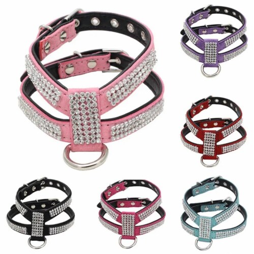 Adjustable Pet Collar Bling Rhinestone Quick Release PU Leather, M - Kroger