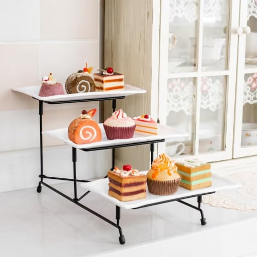 3 Tier Plastic Serving Tray Dessert Server Display Serving Stand Dinnerware With 3 Rectangul 1 unit Baker s