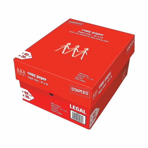 Staples 8.5  x 14  Copy Paper 20 lbs. 92 Brightness 500/Ream 10 Reams/CT 221193 Perspective: front