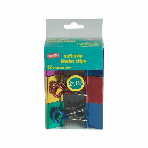 Staples Medium Metallic Soft Grip Binder Clips 1 1/4 Size with 5/8