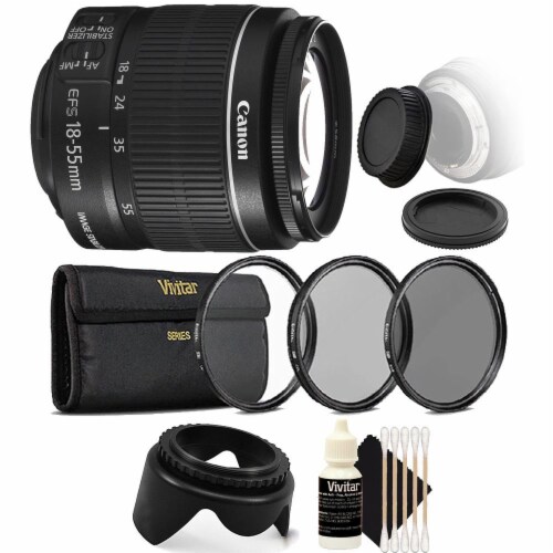Canon Ef-s 18-55mm F/3.5-5.6 Is Ll Lens With Top Accessory Kit For Canon Slr Cameras Perspective: front