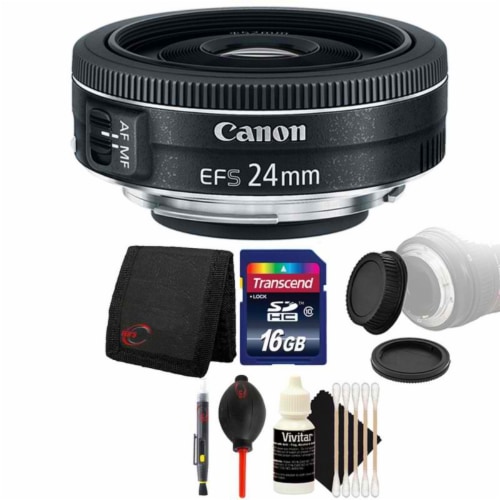Canon Ef-s 24mm F/2.8 Stm Lens With Accessories For Canon Digital Slr Cameras Perspective: front