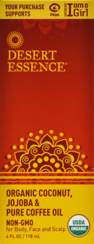 Desert Essence Organic Coconut Jojoba & Pure Coffee Oil Perspective: front