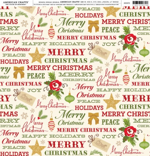 American Crafts Brands Holidays & Events Cardstock 12"X12"-Christmas Phrase Perspective: front