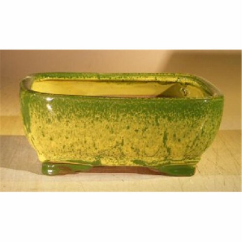 Rectangle 6 x 5 x 3 Green Ceramic Bonsai Pot 