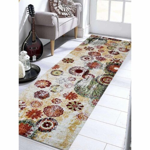 Glitzy Rugs UBSM00055M0001G93 3 ft. 2 in. x 10 ft. Machine Woven Heatset Polypropylene Floral Perspective: front