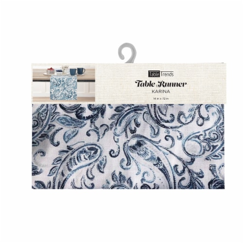 Arlee Home Fashions Karina Paisley Table Runner - Blue/White Perspective: front