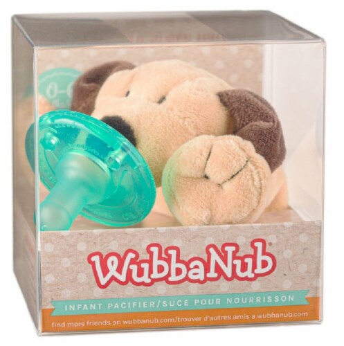 WubbaNub Brown Puppy Pacifier in Cube Perspective: front
