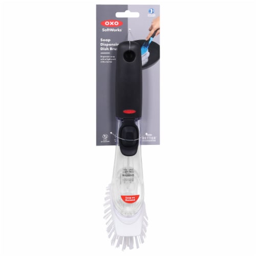 OXO Soft Works Soap Dispensing Dish Brush - Black/Clear Perspective: front