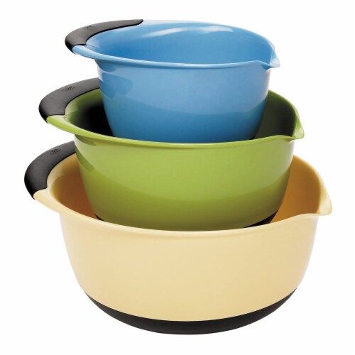 OXO Good Grips 3 Piece Nesting Mixing Bowl Set with Handles, Red, Green & Blue Perspective: front