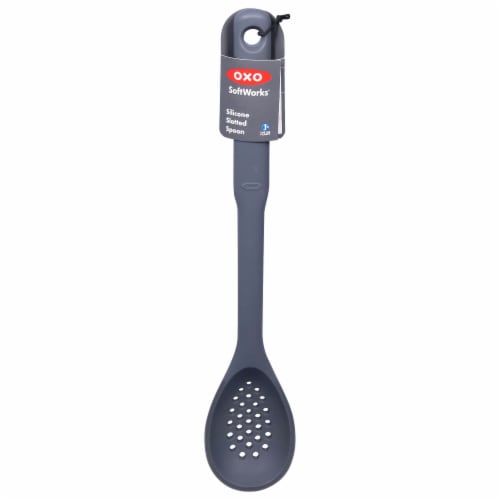OXO SoftWorks Silicone Slotted Spoon - Peppercorn Perspective: front