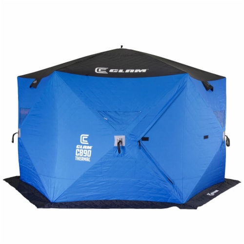 CLAM C-890 Portable 11.5 Ft 6 Person Pop Up Ice Fishing Thermal Hub Shelter  Tent, 1 Piece - Baker's