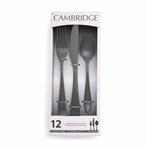 Cambridge Silversmiths Delia Flatware Set - Black - 12 Piece Perspective: front