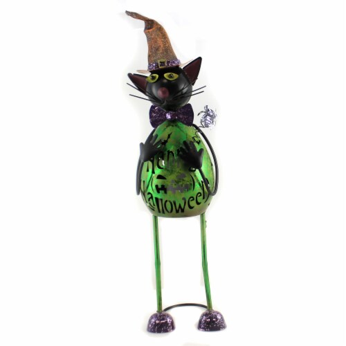 Halloween Whimsy Standing Decoration Black Cat Pumpkin Bat 32733-867-868 Cat Perspective: front