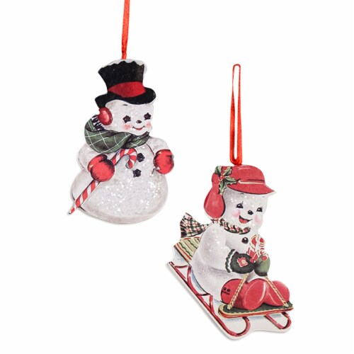 Holiday Ornament Playful Snowman Ornaments S/2 Mdf Dummy Boards Snowmen Rl9827 Perspective: front