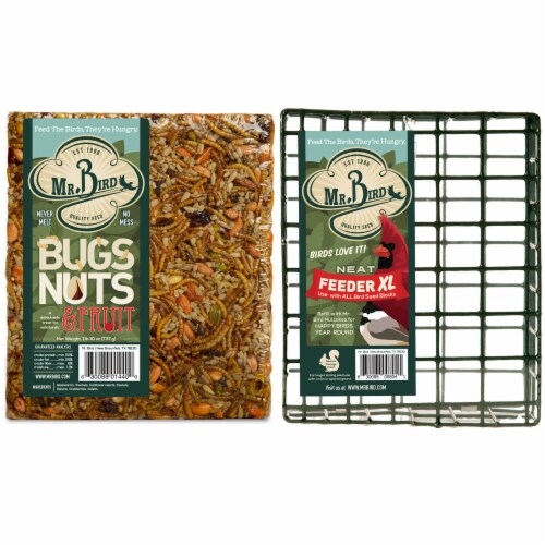 Home & Garden Bug Nut Fruit Cake & Cage Set/2 No Mess Melt Wild Bird 804*440 Set/2 Perspective: front
