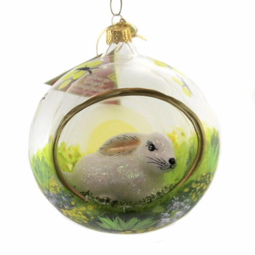 Morawski 4.50in Bunny In Meadow Diorama, Glass, Ornament Ball Butterfly 17379 Perspective: front