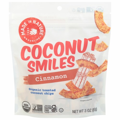 Made In Nature Organic Toasted Cinnamon Toasted Coconut Chips Perspective: front
