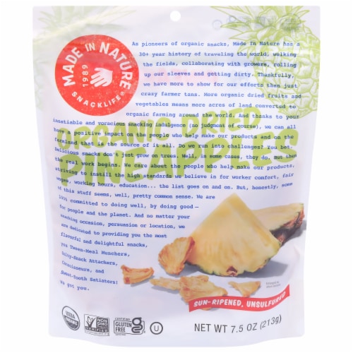Made in Nature Organic Dried Pineapple Supersnacks Perspective: front
