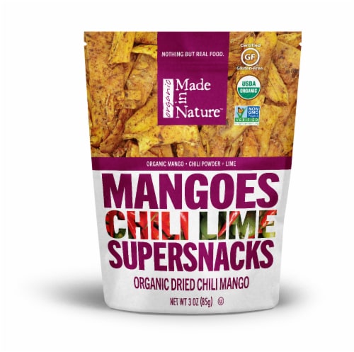 Made in Nature Organic Dried Chili Lime Mango Supersnacks Perspective: front