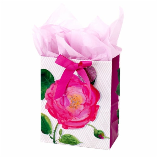 Hallmark #63 Medium Gift Bag with Tissue Paper (Pink Rose) Perspective: front